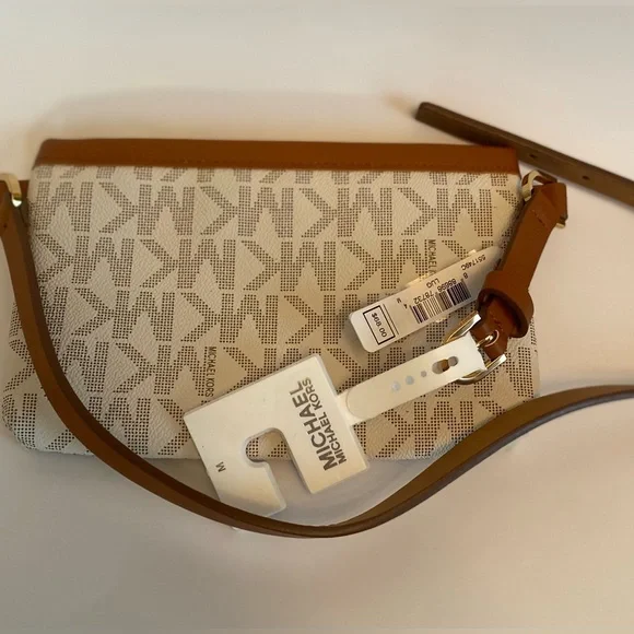 Michael Kors Cream and Brown Belt Bag Michael Kors Slater belt bag in coated cotton and leather  main image 2